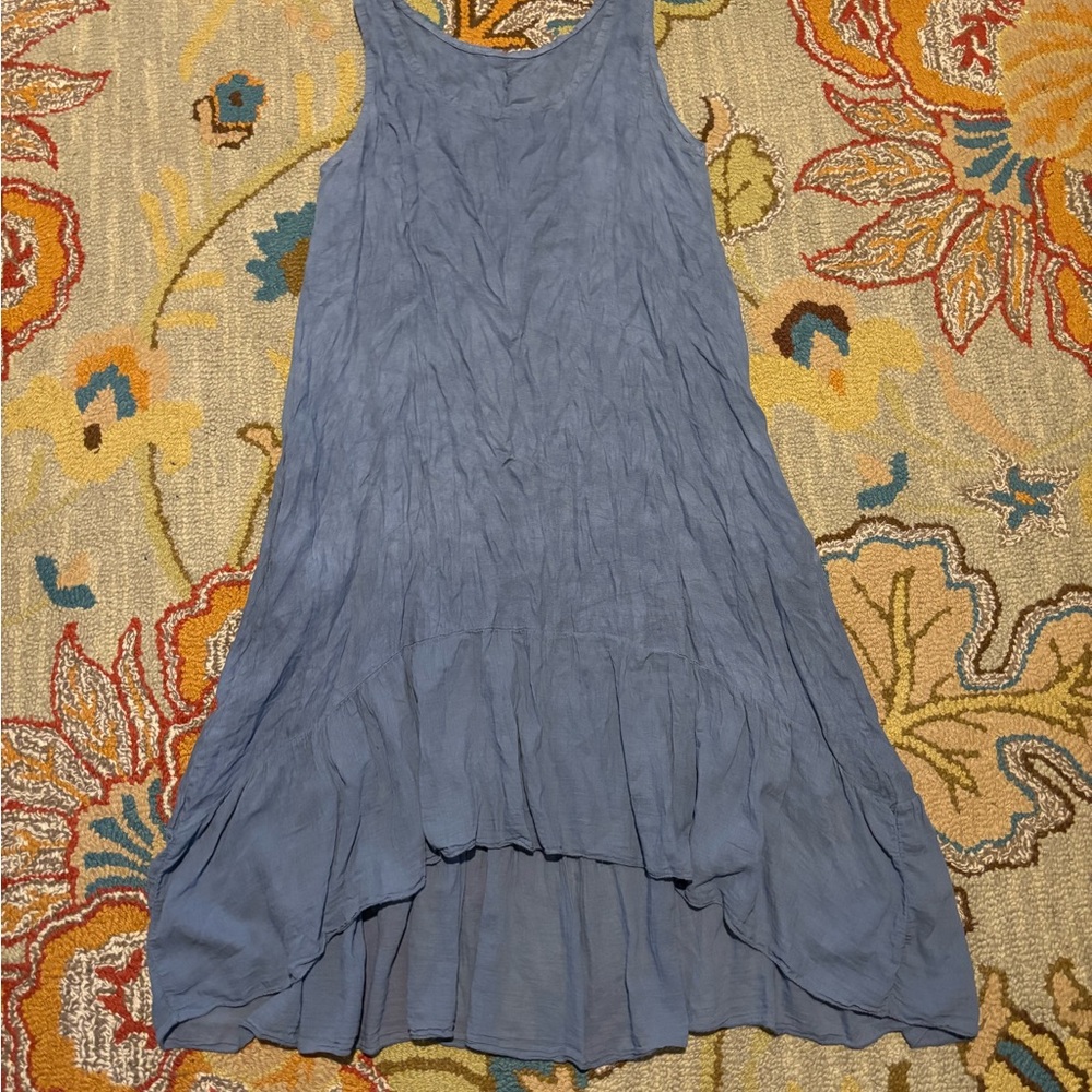 Elegant Blue Sleeveless Linen Dress
